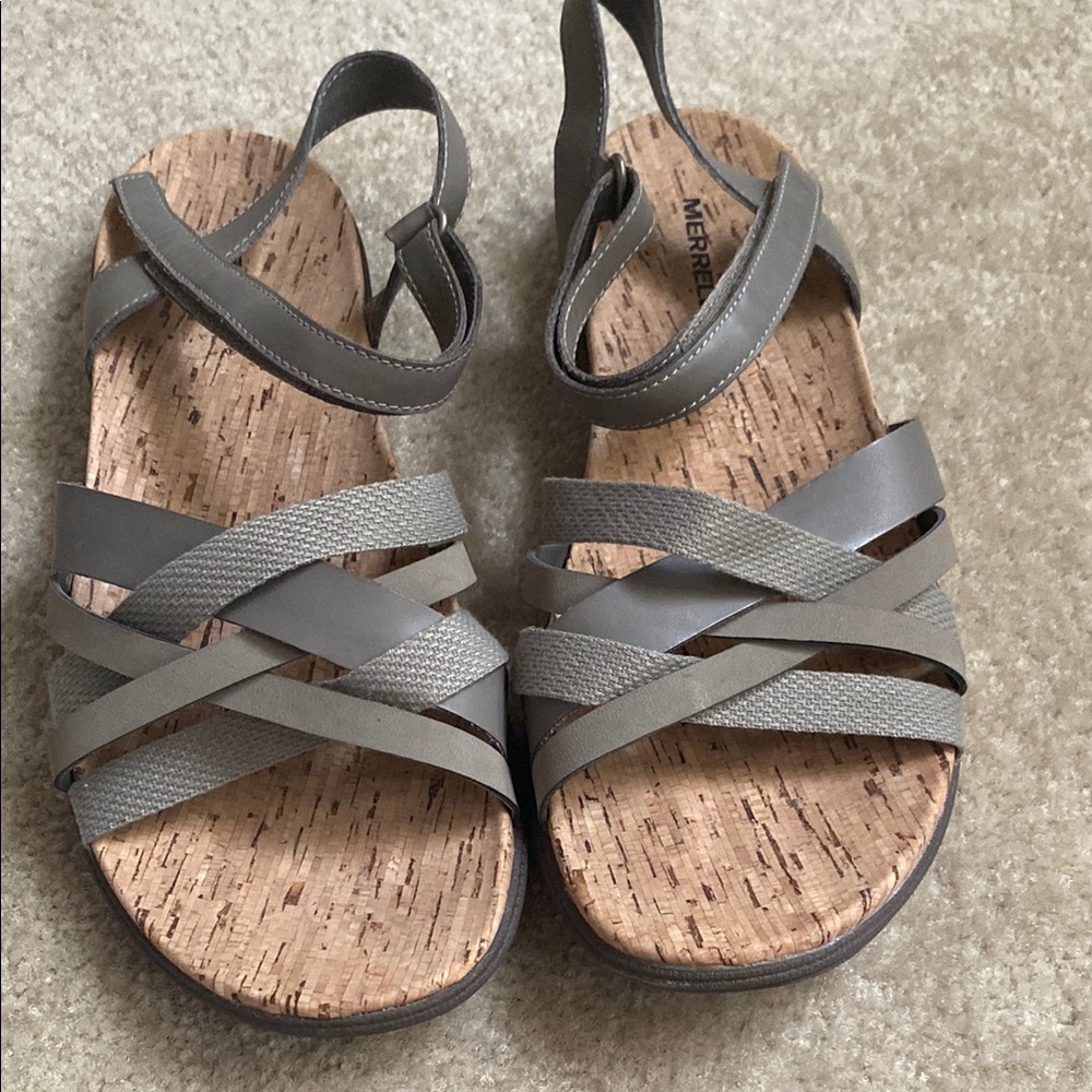 Merrell Women's Gray Strappy Cork Footbed Sandals